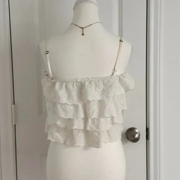 Vintage  Cami With Cute Laced Ruffles Size Medium 100% Cotton Perfect For Summer - Picture 2 of 4